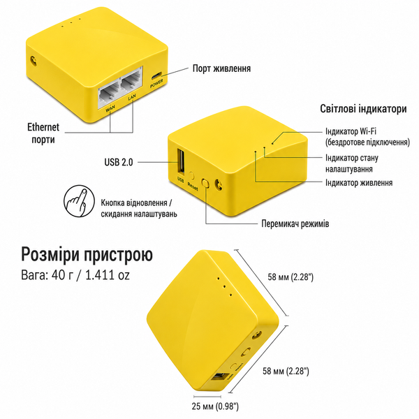 GL.iNet Mango GL-MT300N-V2 - компактний дорожній роутер OpenVPN/WireGuard GL-MT300N-V2 фото