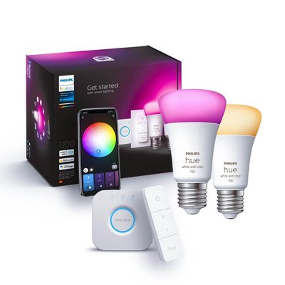 Стартовий комплект Philips Hue E27 White and Color 1100лм 75Вт 2 шт. + Dimmer + Philips Hue Bridge, Apple HomeKit 8719514291379 фото