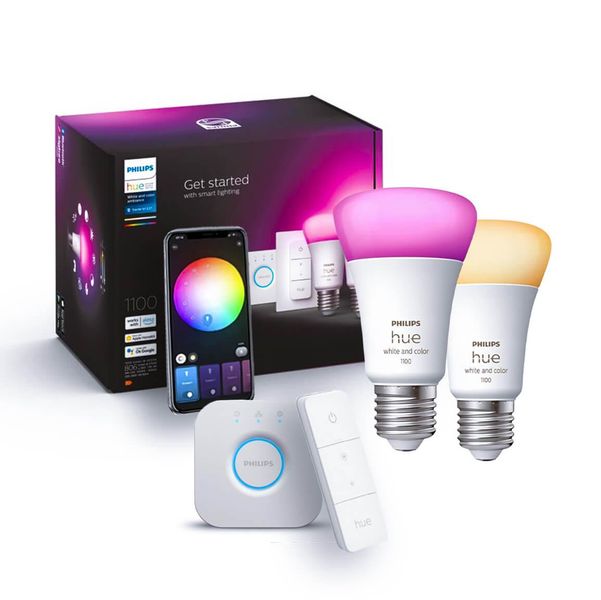 Стартовый комплект Philips Hue E27 White and Color 1100лм 75Вт 2 шт. + Philips Hue Bridge + Dimmer Switch V2 8719514291379 фото