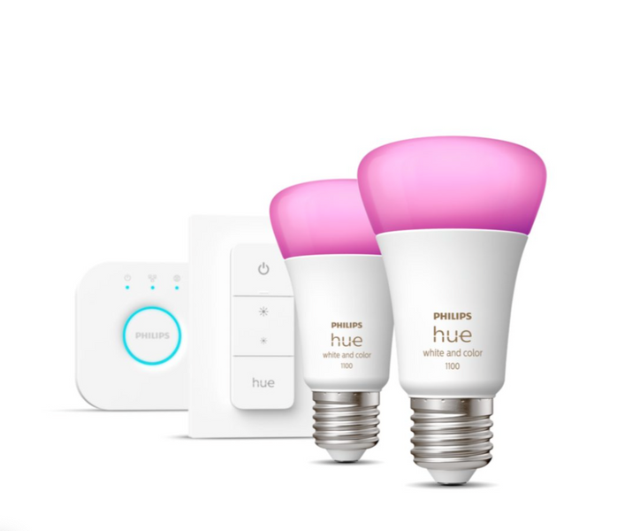 Стартовий комплект Philips Hue E27 White and Color 1100лм 75Вт 2 шт. + Dimmer + Philips Hue Bridge, Apple HomeKit 8719514291379 фото