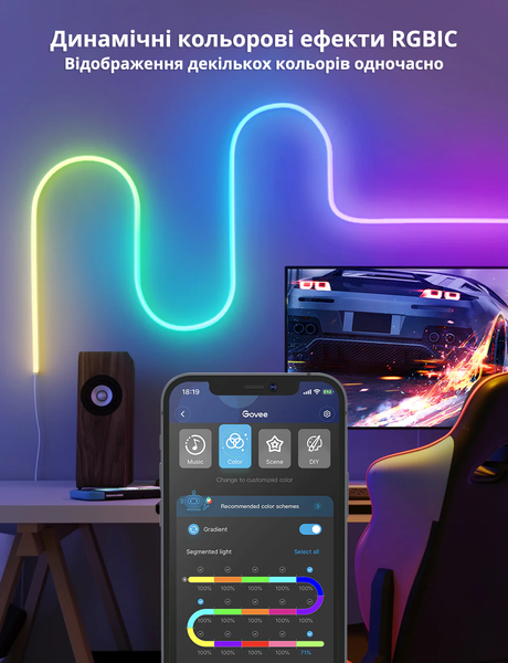 Розумна гнучка світлодіодна LED стрічка 3 метри Govee RGBIC NEON ROPE Wi-Fi + Bluetooth Neon 3 фото