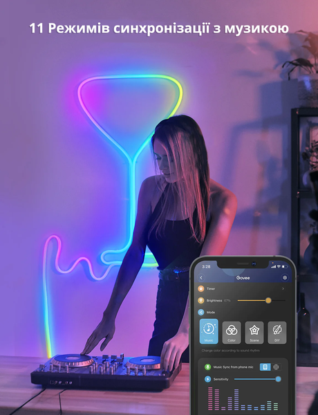 Розумна гнучка світлодіодна LED стрічка 3 метри Govee RGBIC NEON ROPE Wi-Fi + Bluetooth Neon 3 фото