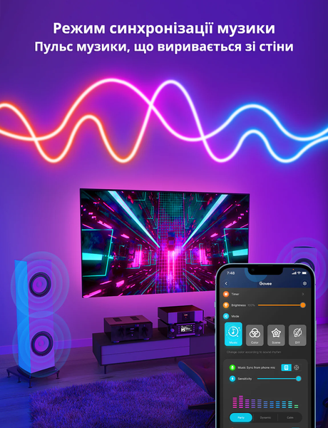 Умная гибкая светодиодная LED лента 3 метра Govee RGBIC NEON ROPE Wi-Fi + Bluetooth Neon 3 фото