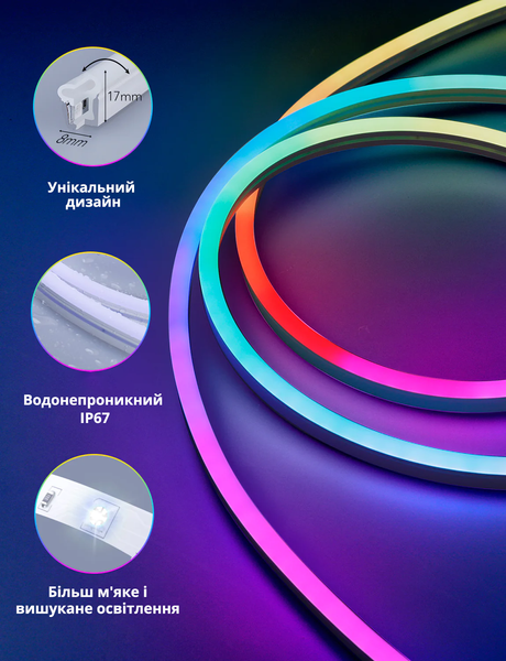 Розумна гнучка світлодіодна LED стрічка 3 метри Govee RGBIC NEON ROPE Wi-Fi + Bluetooth Neon 3 фото