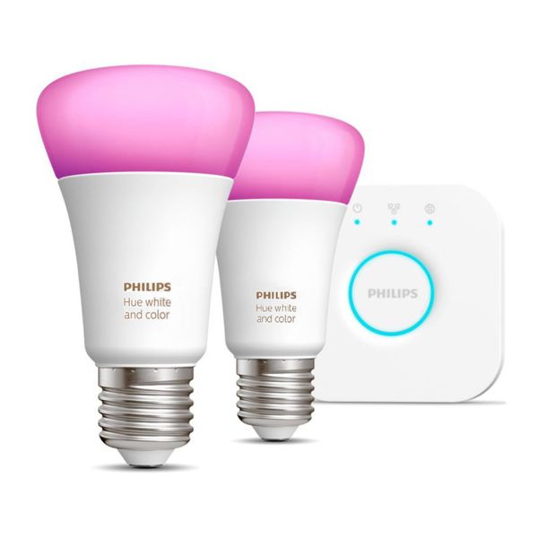 Стартовий комплект Philips Hue E27 White and Color 1100лм 75Вт 2 шт. + Блок керування Philips Hue Bridge, Apple HomeKit 8719514291492 фото