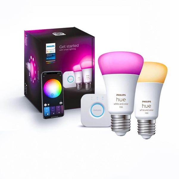 Стартовий комплект Philips Hue E27 White and Color 1100лм 75Вт 2 шт. + Блок керування Philips Hue Bridge, Apple HomeKit 8719514291492 фото