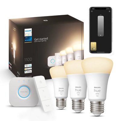 Стартовый комплект Philips Hue E27 White 1100лм ZigBee 3 шт. + Hue Bridge + Dimmer Bluetooth, Apple HomeKit 92900724401 фото