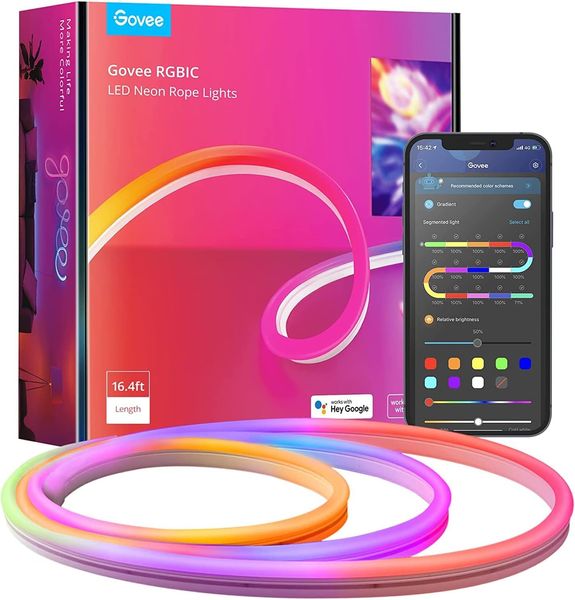 Умная гибкая светодиодная LED лента 5 метров Govee RGBIC NEON ROPE Wi-Fi + Bluetooth Neon 5 фото