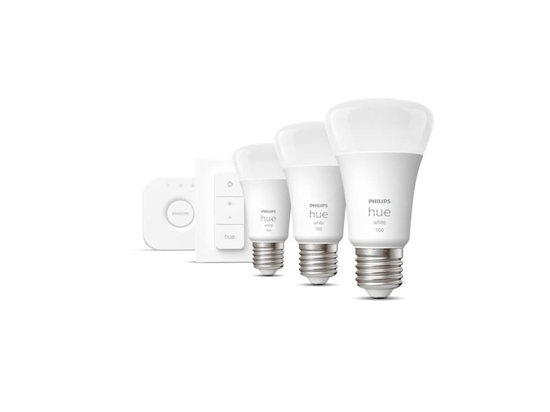 Стартовий комплект Philips Hue E27 White 1100lm ZigBee 3 шт. + Hue Bridge + Dimmer Bluetooth, Apple HomeKit 92900724401 фото