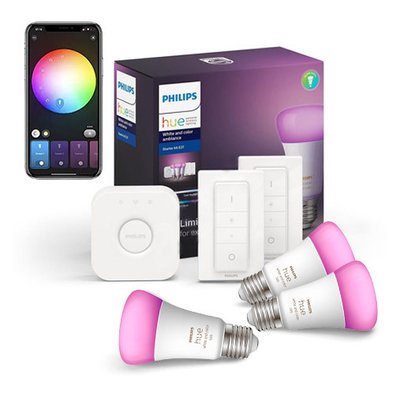 Стартовый комплект Philips Hue E27 White and Color 800лм 3 шт. + Philips Hue Bridge + Dimmer Switch V2, 2 шт. 9298805 фото