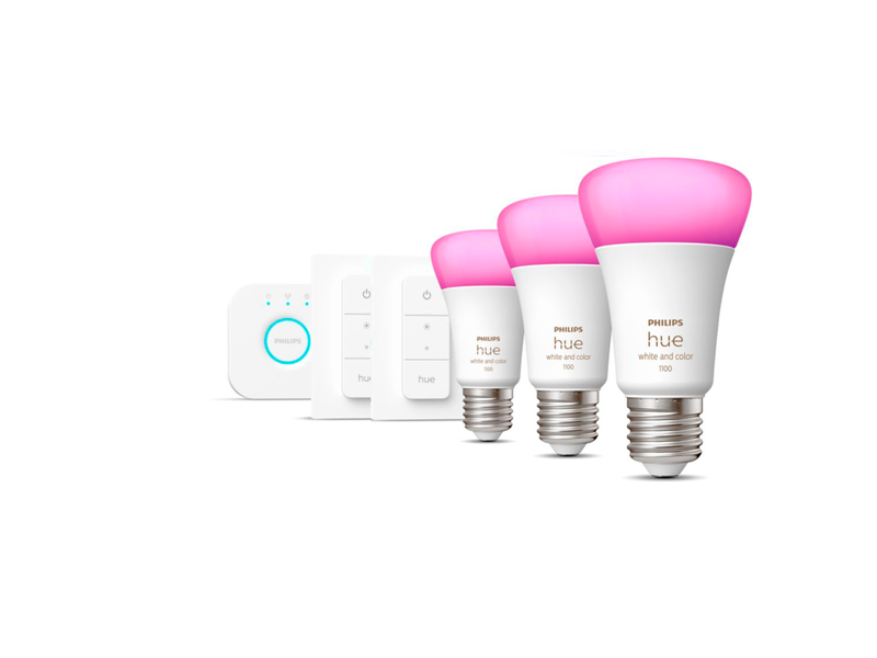 Стартовый комплект Philips Hue E27 White and Color 800лм 3 шт. + Philips Hue Bridge + Dimmer Switch V2, 2 шт. 9298805 фото