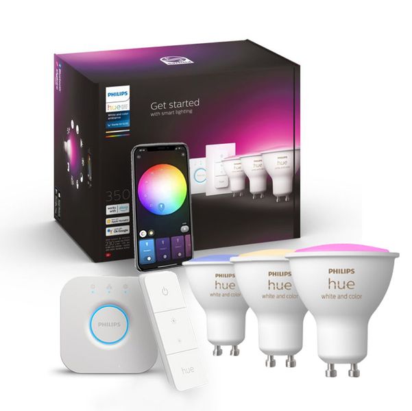 Стартовый комплект Philips Hue GU10 White and Color 350лм 3шт. + Hue Bridge + Dimmer, Apple HomeKit 920019531 фото