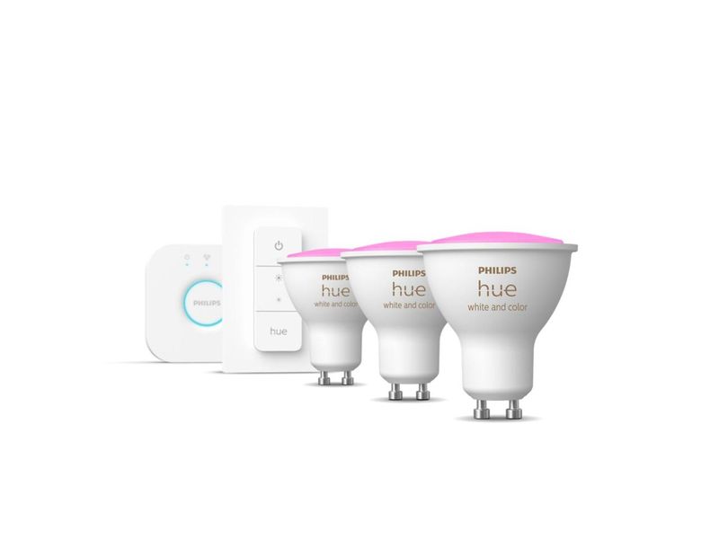 Стартовый комплект Philips Hue GU10 White and Color 350лм 3шт. + Hue Bridge + Dimmer, Apple HomeKit 920019531 фото