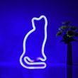 Настінний неоновий світильник синій "Котик" на батарейках/USB 12.5*25 см