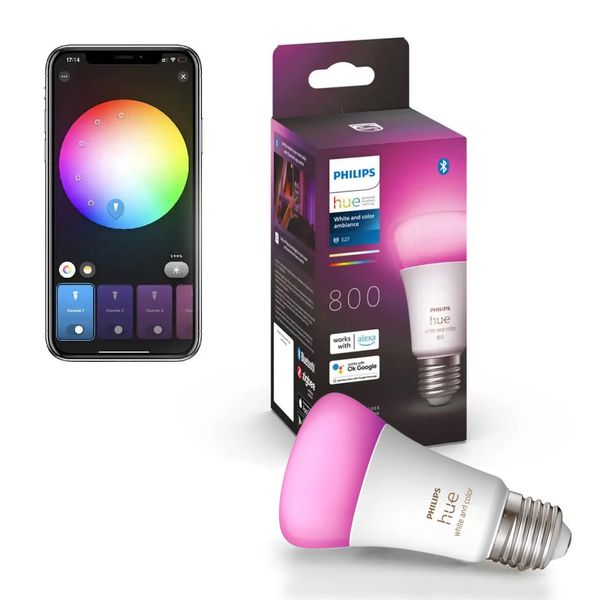 Умная LED лампочка Philips Hue E27 White and Color 800лм 60Вт 9W, ZigBee, Bluetooth, Apple HomeKit 929002216824 фото