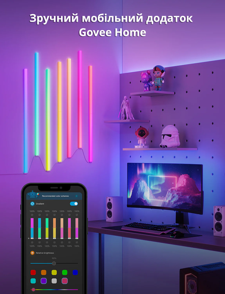 Розумні настінні Світлодіодні LED панелі Govee Glide Music Wall Lights RGBIC 7шт. (синхронізація з музикою) H6062 фото