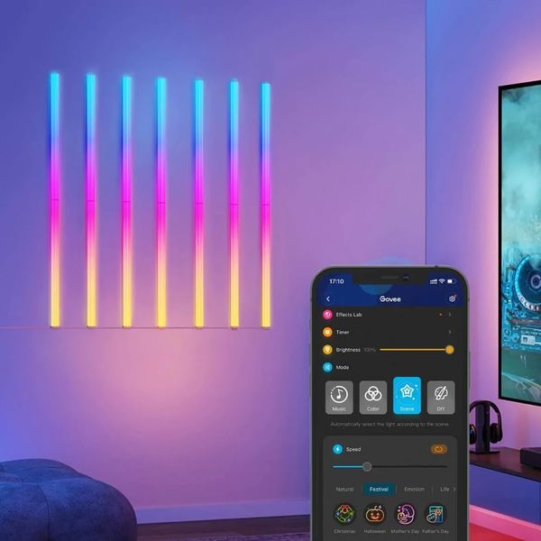 Розумні настінні Світлодіодні LED панелі Govee Glide Music Wall Lights RGBIC 7шт. (синхронізація з музикою) H6062 фото