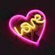 Настольный неоновый светильник "Сердце LOVE" жёлто-розовый на подставке на батарейках/USB 26х28 см Neon_heart_love фото 5