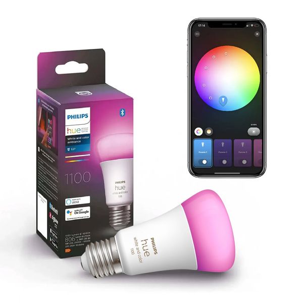 Розумна LED лампочка Philips Hue E27 White and Color 1100лм 75Вт 9W, ZigBee, Bluetooth, Apple HomeKit 929002468802 фото