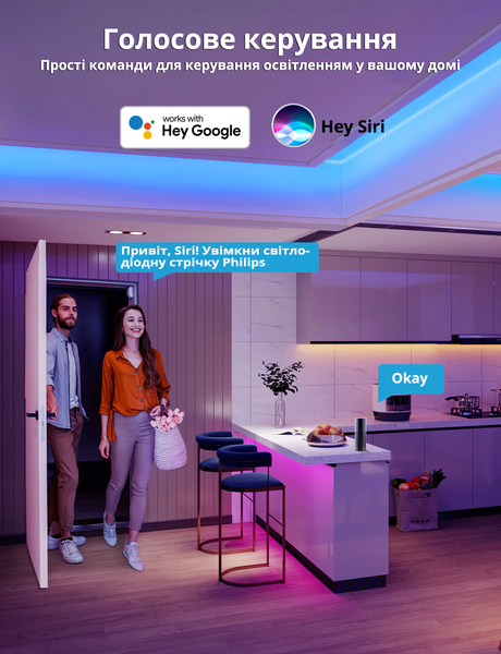 Розумна світлодіодна LED стрічка 2 метри Philips Hue Lightstrip Plus V4 Color ZigBee, Bluetooth, HomeKit 929002269110 фото