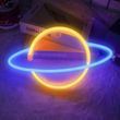 Настенный неоновый светильник "Планета" желто-синий на батарейках/USB 28.5*28.5 см