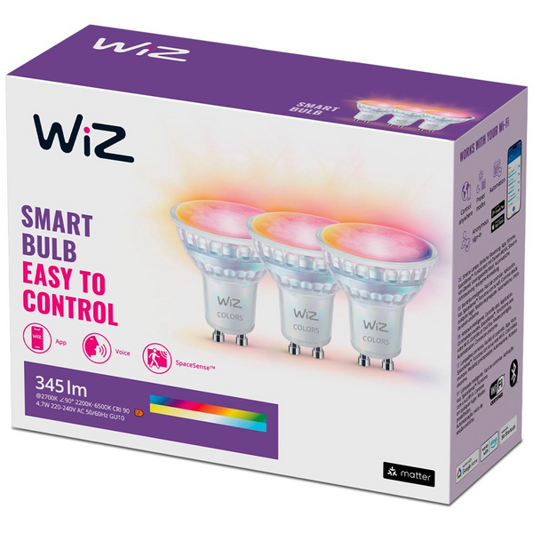 Лампа WiZ GU10 PAR16 умная, RGB и регулировка яркости 2200-6500K, комплект 3 шт 8720169076662 фото