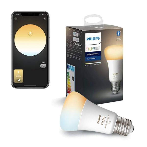 Розумна LED лампочка Philips Hue E27 White Ambiance 800лм 60Вт 9W, ZigBee, Bluetooth, Apple HomeKit 929002216901 фото