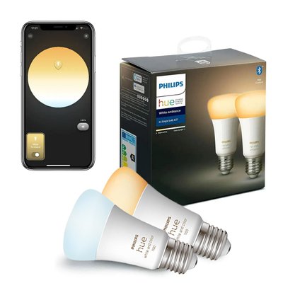 Умные LED лампочки Philips Hue E27 White Ambiance 800лм 60Вт 9W, ZigBee, Bluetooth, Apple HomeKit, 2шт. 929002216901 фото