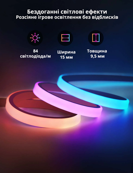 Умная гибкая неоновая LED лента 3 метра для стола Govee RGBIC Wi-Fi + Bluetooth H61C3 фото