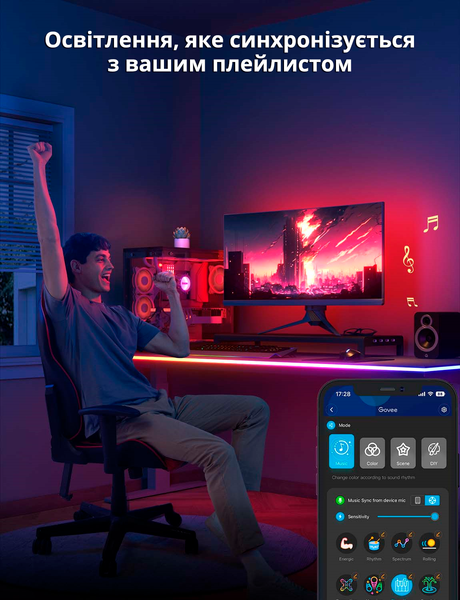 Розумна гнучка неонова LED стрічка 3 метри для столу Govee RGBIC Wi-Fi + Bluetooth H61C3 фото