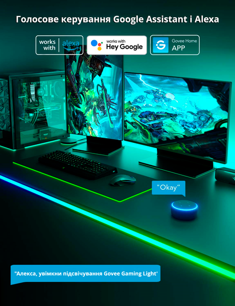 Умная гибкая неоновая LED лента 3 метра для стола Govee RGBIC Wi-Fi + Bluetooth H61C3 фото