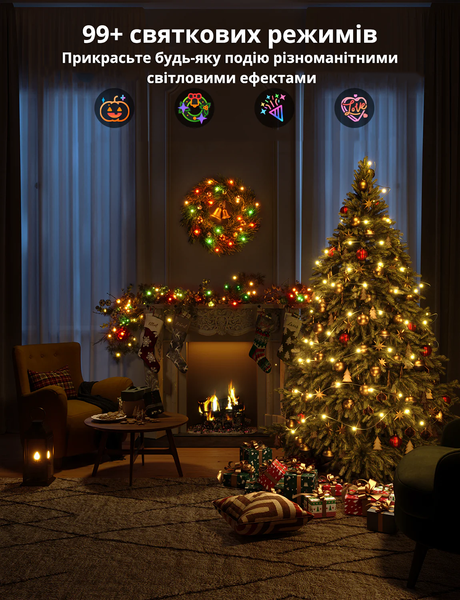 Умная cвтодиодная LED Гирлянда 10 метров Govee RGBIC Christmas Lights, WiFi+Bluetooth (H70C1) H70C1 фото