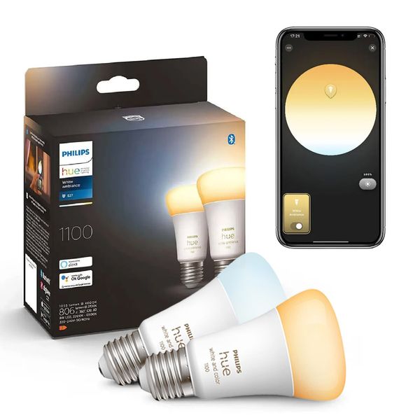 Умные LED лампочки Philips Hue E27 White Ambiance 1100лм 75Вт 11W, ZigBee, Bluetooth, Apple HomeKit, 2шт. 929002468401 фото