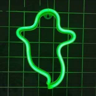 Настінний неоновий світильник зелений Привид на батарейках/USB 25.5*19 см Neon_ghost_green фото