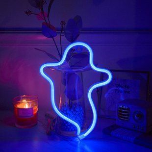 Настінний неоновий світильник синій Привид на батарейках/USB 25.5*19 см Neon_ghost_blue фото