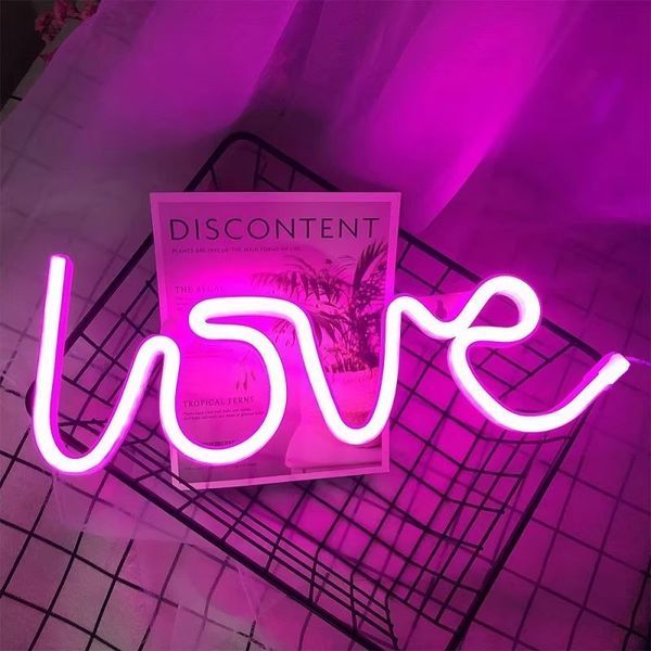 Портативный декоративный неоновый светильник "Love" розовый на батарейках/USB 35*15*2 см neon_love_sign_pink фото