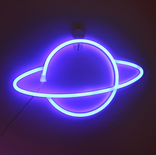 Настенный неоновый светильник синий "Планета" на батарейках/USB 30.5*17.5 см Neon_planet_blue фото