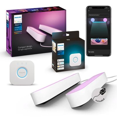 Комплект - Світлодіодні панелі Philips Hue Play Color Ambiance 2 шт. Білі + Блок керування Philips Hue Bridge 8718696170793+hub фото