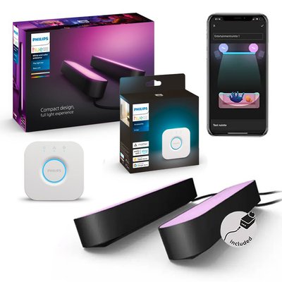 Комплект - Светодиодные панели Philips Hue Play Color Ambiance 2шт Черные + Блок управления Philips Hue Bridge 915005939101+hub фото