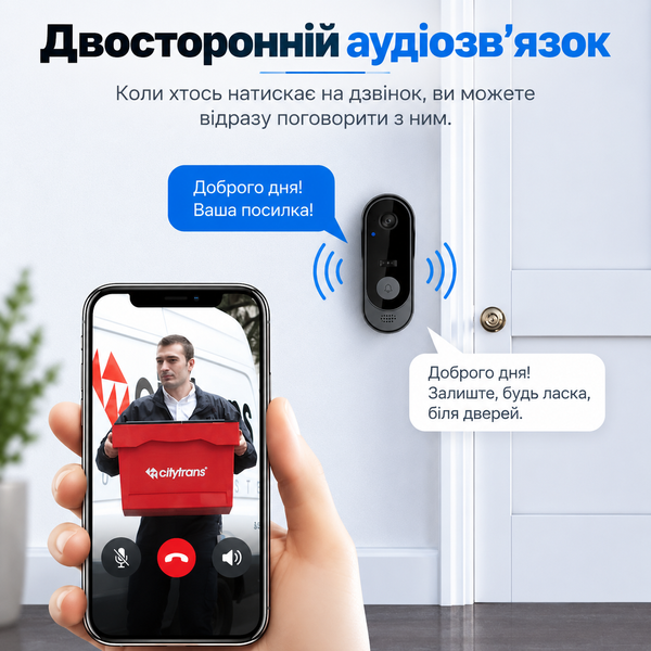 Умный дверной видеозвонок Wi-Fi, ночное видение, Smart Life 482376918245 фото
