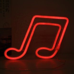 Декоративный настенный неоновый светильник красный "Нота" на батарейках/USB 16.3*24 см Neon_tune_red фото
