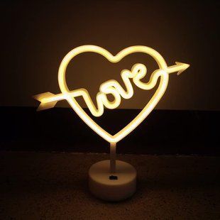 Декоративный настольный неоновый светильник "Love" жёлтый на батарейках/USB 28*29 см neon_love_stand_2 фото