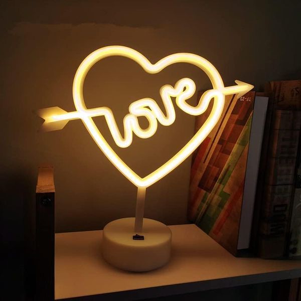 Декоративный настольный неоновый светильник "Love" жёлтый на батарейках/USB 28*29 см neon_love_stand_2 фото