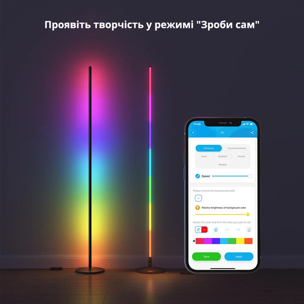 Світильник підлоговий розумний Govee H6076 RGBICW Smart Corner Floor Lamp Чорний (H6076) H60761 фото