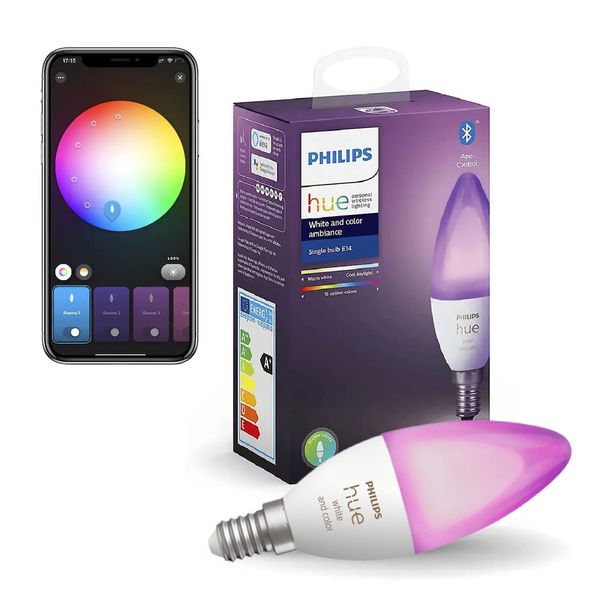 Розумна світлодіодна лампочка Philips Hue White and Color E14 470лм 40Вт 5.3 W ZigBee, Bluetooth, Apple HomeKit 1шт. 929002294202 фото