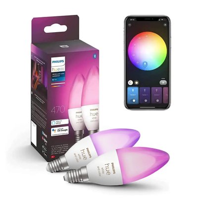 Умная LED лампочка Philips Hue E14 White and Color 470лм 40Вт 5.3W, ZigBee, Bluetooth, Apple HomeKit, 2шт. 929002294202 фото