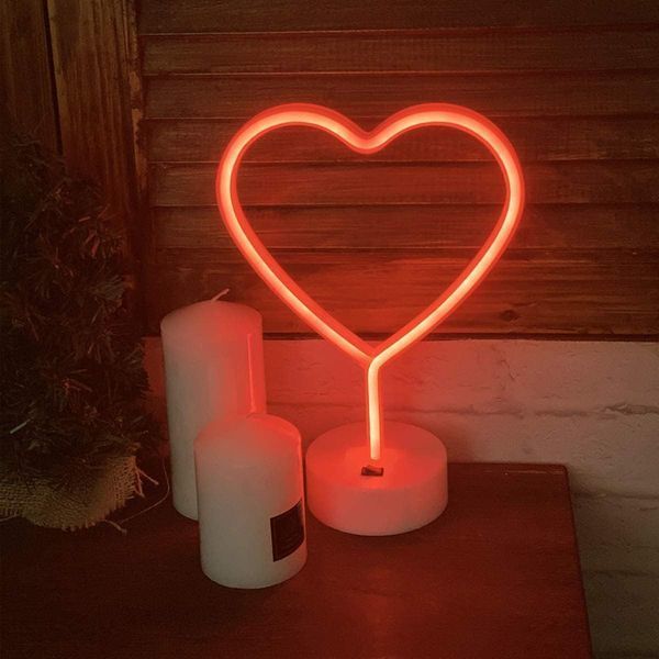 Декоративний настільний неоновий світильник "Love" червоний батарейках/USB 30*20 см neon_love_stand_red фото