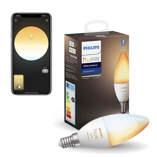 Розумна LED лампочка Philips Hue E14 White Ambiance 470лм 40Вт 5.2W, ZigBee, Bluetooth, Apple HomeKit 929002294403 фото