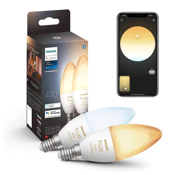 Розумні LED лампочки Philips Hue E14 White Ambiance 470лм 40Вт 5.2W, ZigBee, Bluetooth, Apple HomeKit, 2шт. 929002294403 фото