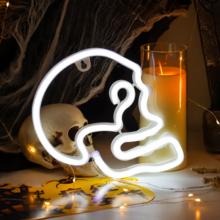 Неоновый LED светильник &laquo;Череп&raquo; белый для стены на батарейках/USB 22х18 см neon_scull фото